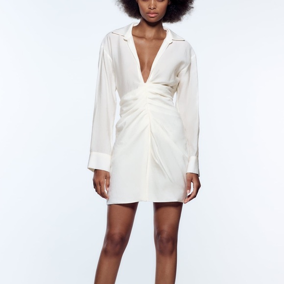 ZARA - Elegant Draped Dress - White - Small - Picture 1 of 5